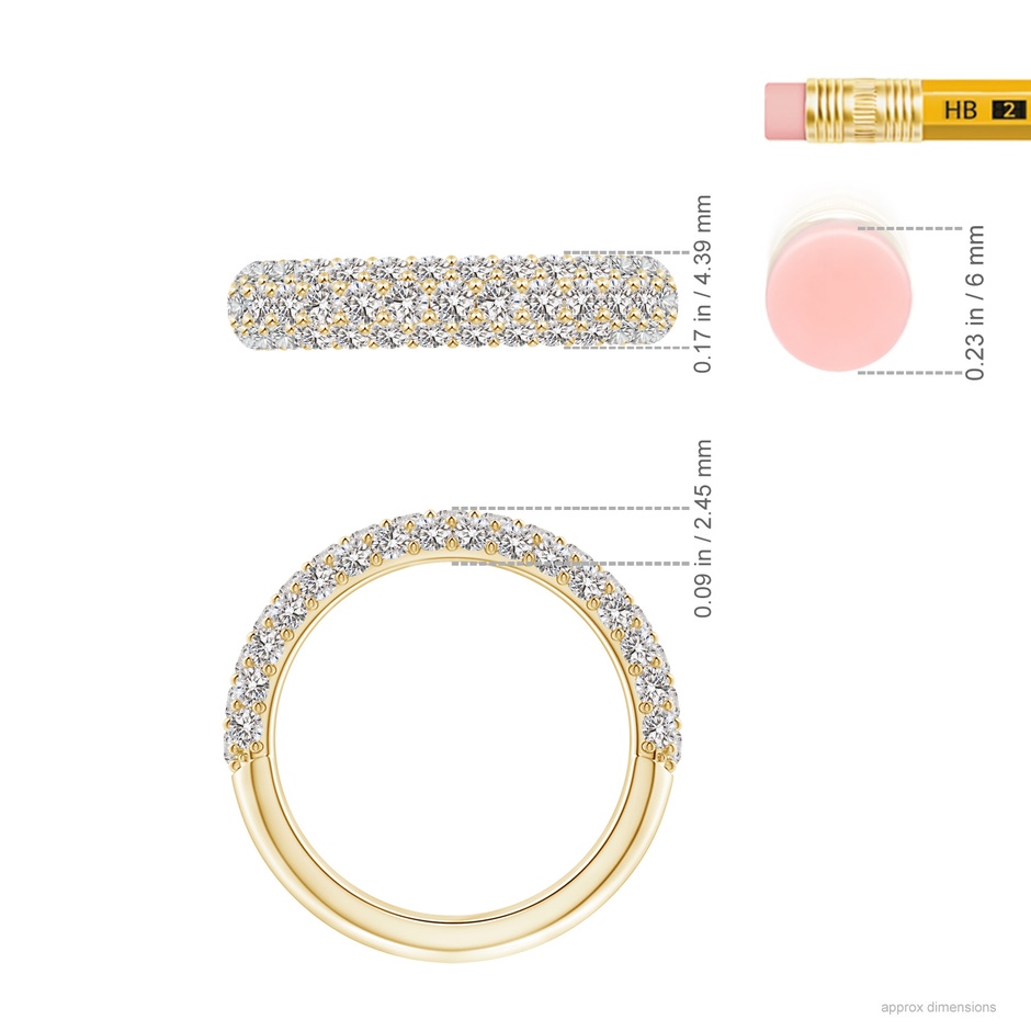 2mm IJI1I2 Triple Row Diamond Wedding Band for Women in Yellow Gold ruler