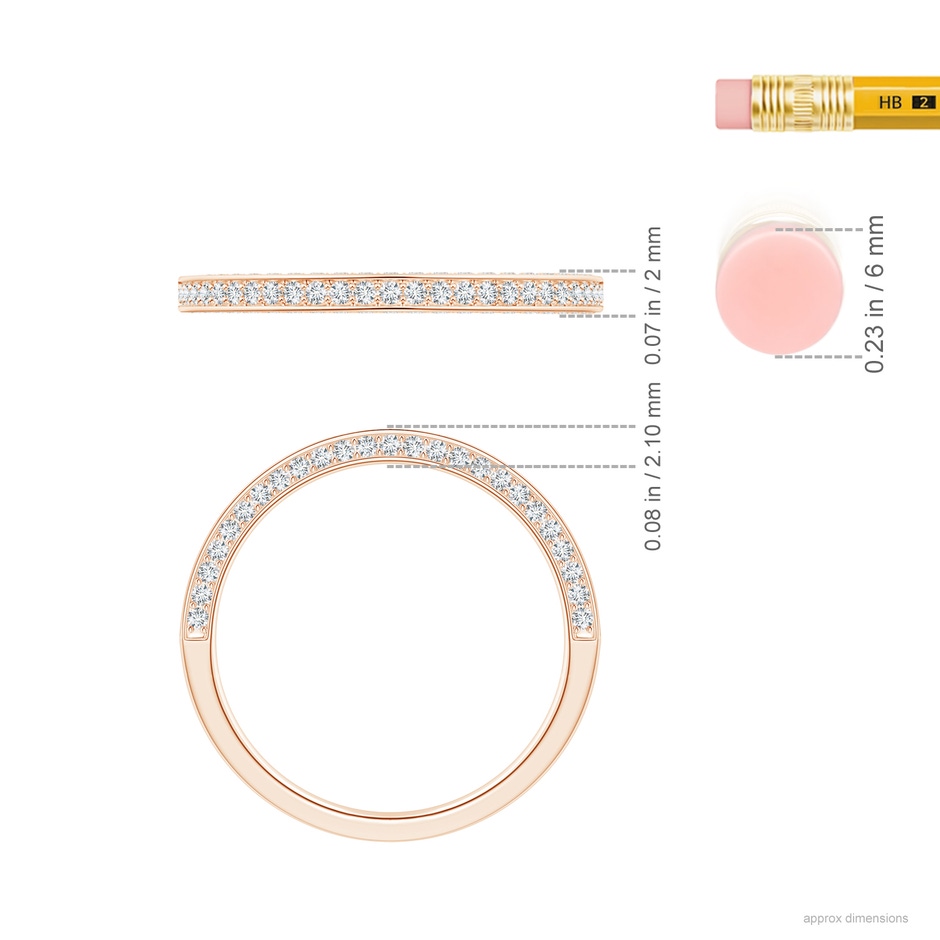 1mm GVS2 Trio Set Pave Diamond Semi Eternity Wedding Band in Rose Gold ruler