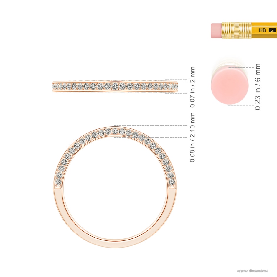 1mm KI3 Trio Set Pave Diamond Semi Eternity Wedding Band in Rose Gold ruler