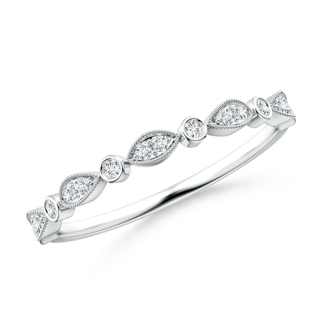 Pave Set Round Diamond Milgrain Wedding Ring | Angara