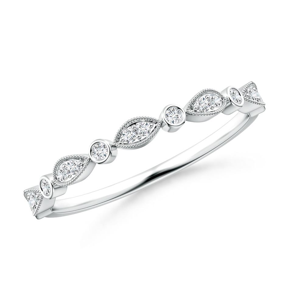 1.3mm GVS2 Pave, Bezel Diamond Motifs Wedding Band in White Gold 