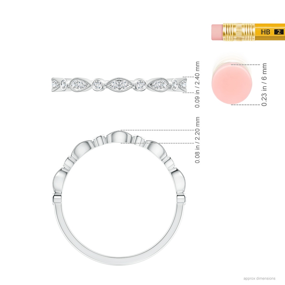 1.3mm GVS2 Pave, Bezel Diamond Motifs Wedding Band in White Gold ruler