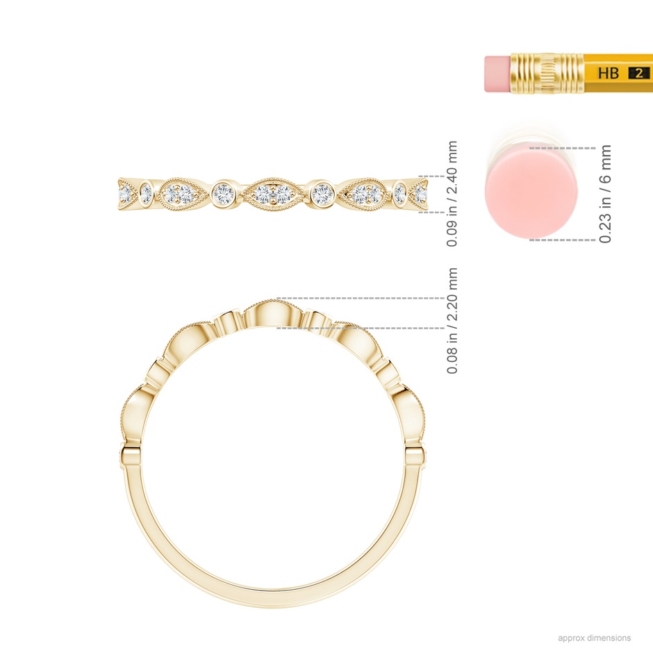 1.3mm GVS2 Pave, Bezel Diamond Motifs Wedding Band in Yellow Gold ruler
