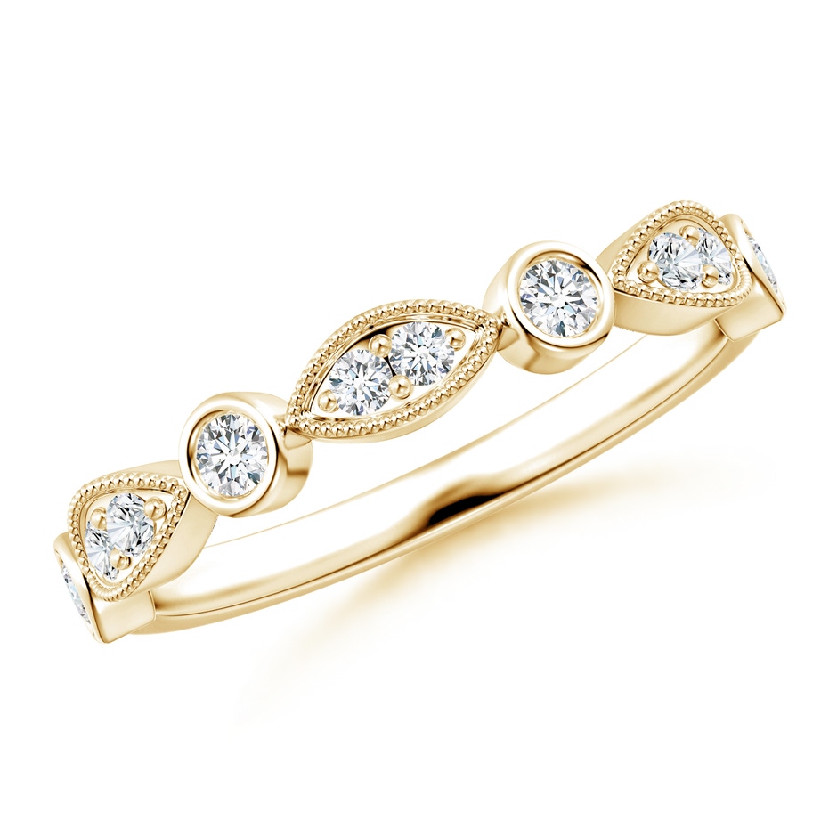 2.3mm GVS2 Pave, Bezel Diamond Motifs Wedding Band in Yellow Gold 