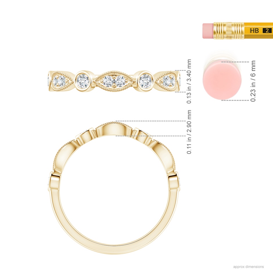 2.3mm GVS2 Pave, Bezel Diamond Motifs Wedding Band in Yellow Gold ruler