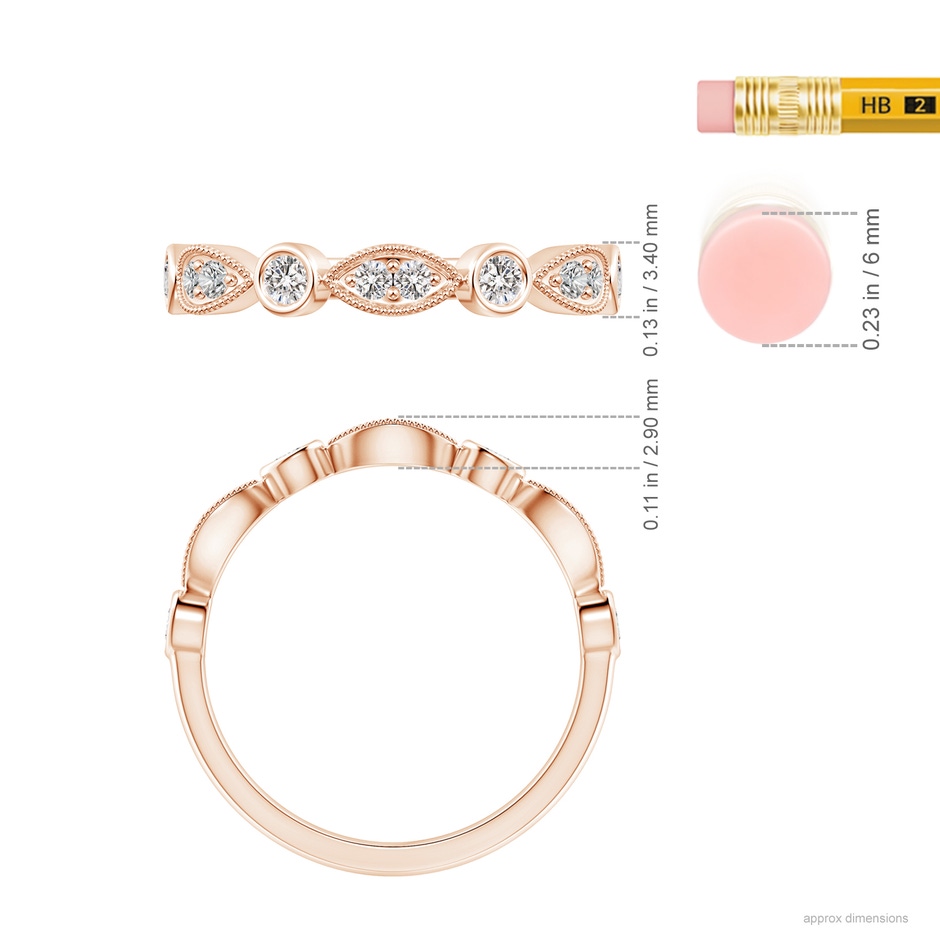 2.3mm IJI1I2 Pave, Bezel Diamond Motifs Wedding Band in Rose Gold ruler