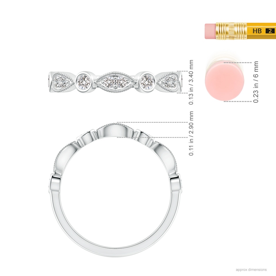 2.3mm IJI1I2 Pave, Bezel Diamond Motifs Wedding Band in White Gold ruler