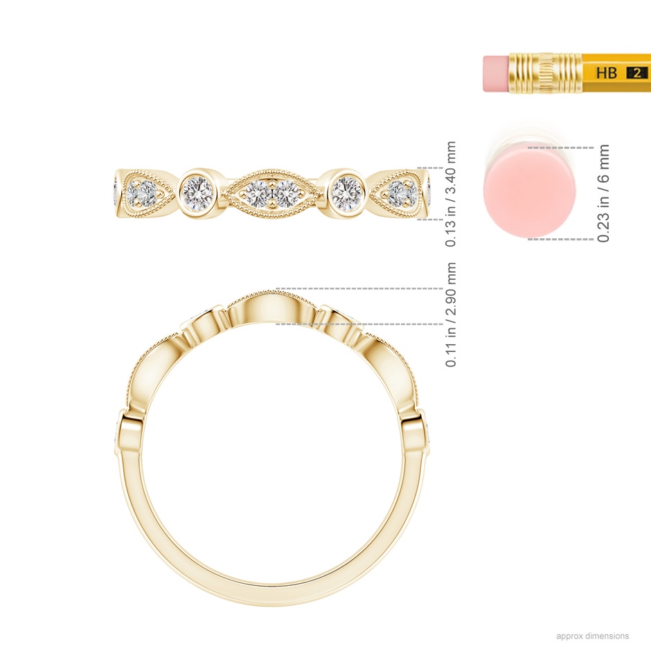 2.3mm IJI1I2 Pave, Bezel Diamond Motifs Wedding Band in Yellow Gold ruler