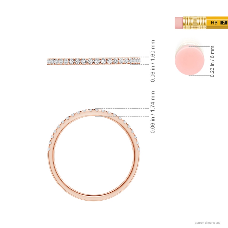1.3mm HSI2 Pave-Set Diamond Half Eternity Classic Wedding Band in Rose Gold ruler