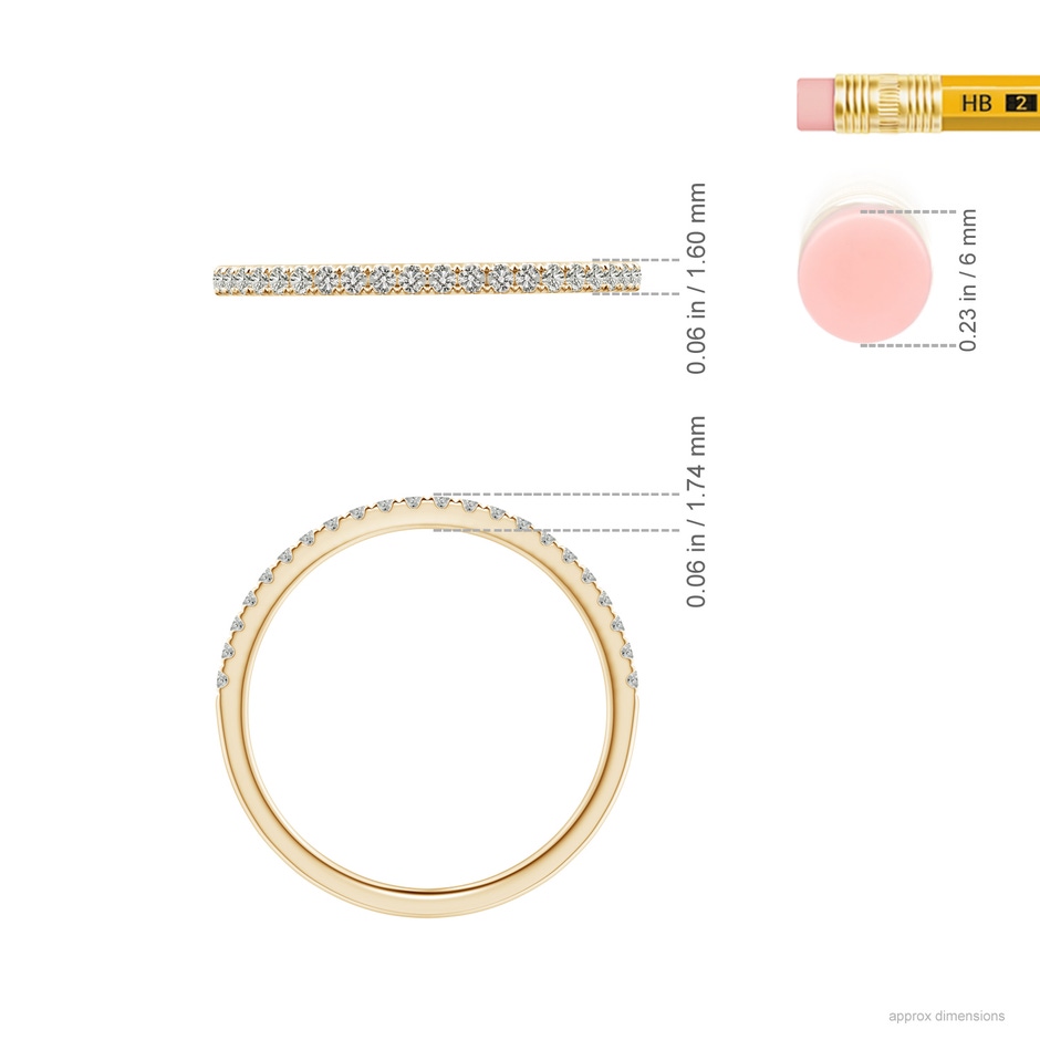 1.3mm KI3 Pave-Set Diamond Half Eternity Classic Wedding Band in Yellow Gold ruler