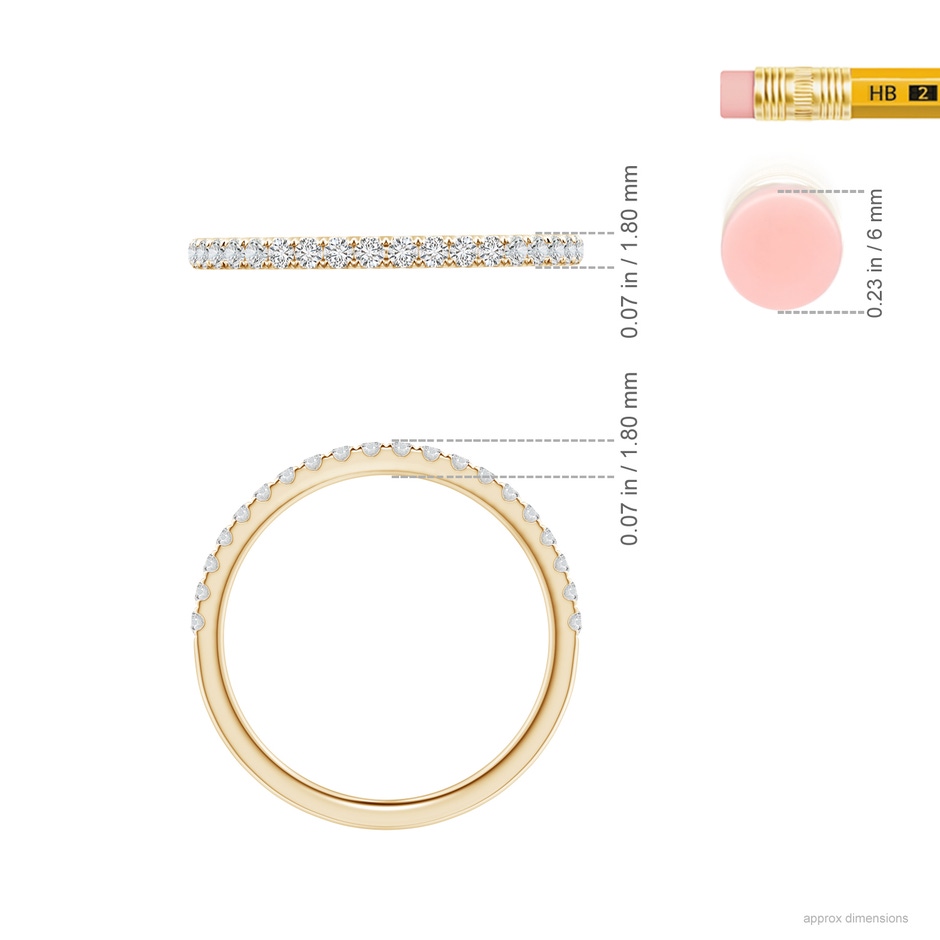 1.5mm HSI2 Pave-Set Diamond Half Eternity Classic Wedding Band in Yellow Gold ruler