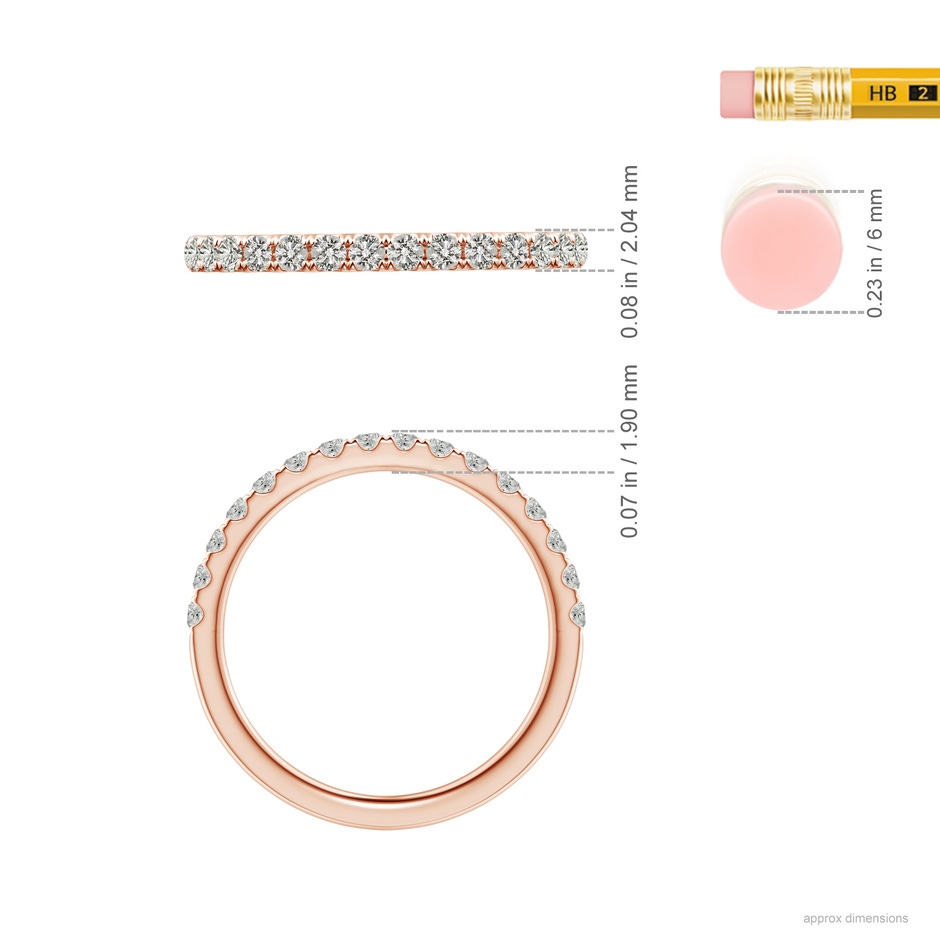 1.7mm KI3 Pave-Set Diamond Half Eternity Classic Wedding Band in Rose Gold ruler