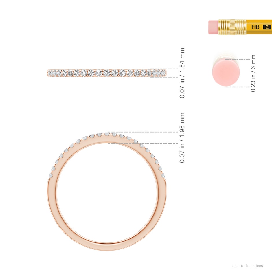 1.2mm HSI2 Pave-Set Diamond Classic Comfort Fit Wedding Band in Rose Gold ruler