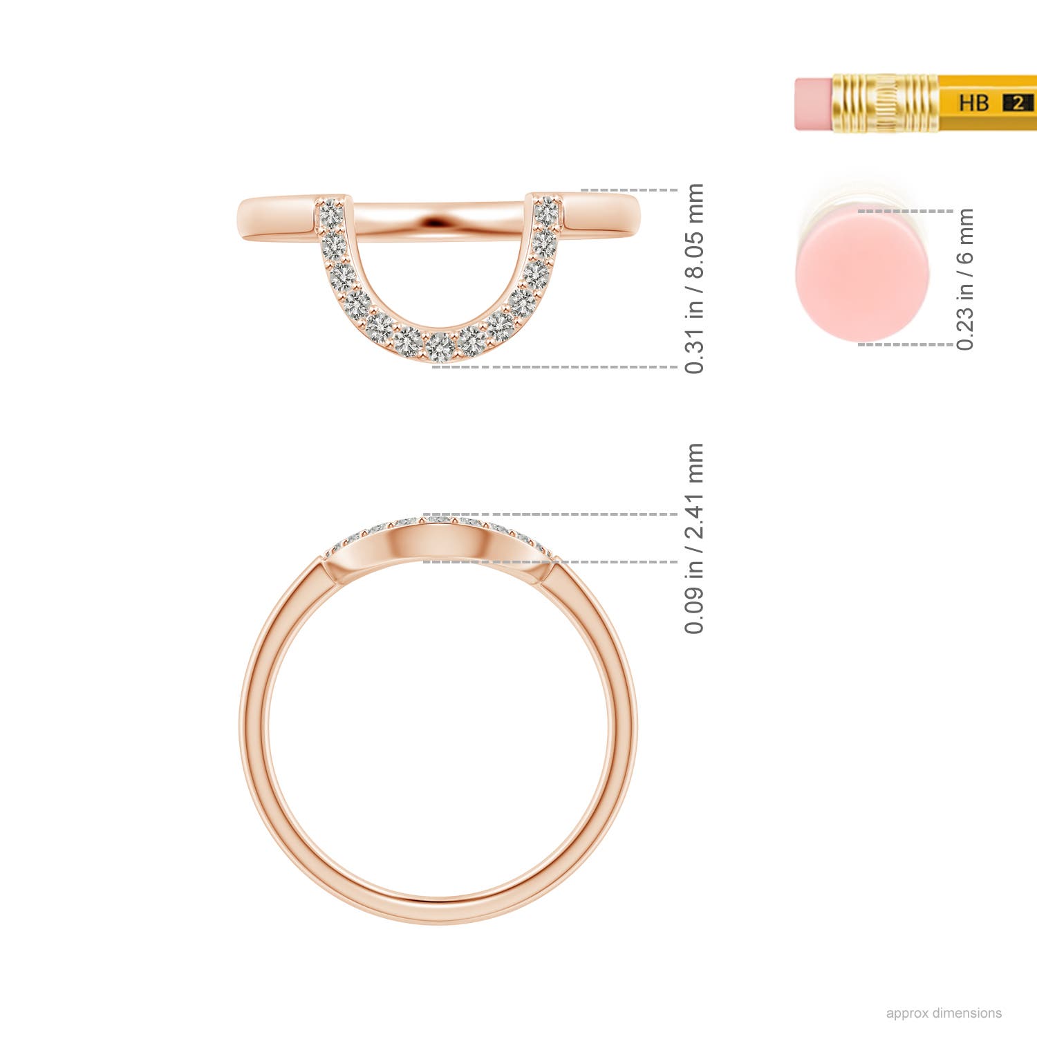 1.4mm KI3 Diamond U-Shaped Wedding Band in Rose Gold - ruler