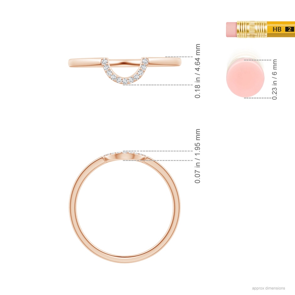 1mm GVS2 Diamond U-Shaped Wedding Band in Rose Gold ruler