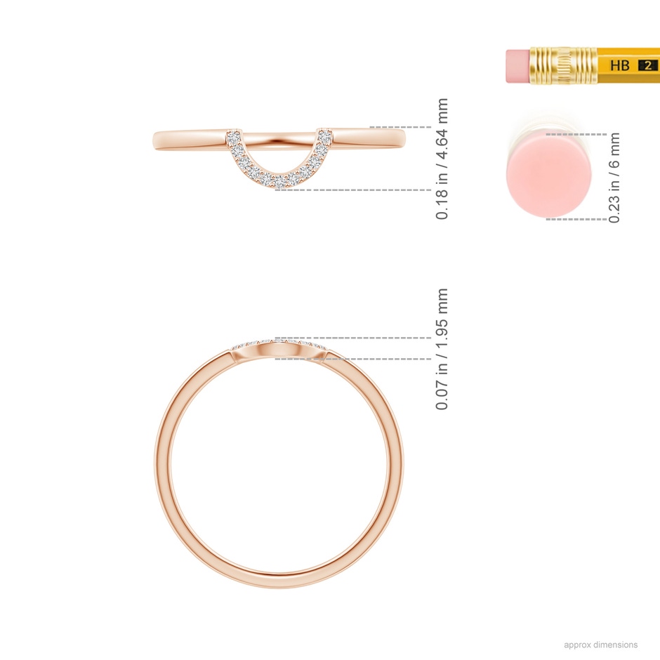 1mm HSI2 Diamond U-Shaped Wedding Band in Rose Gold ruler