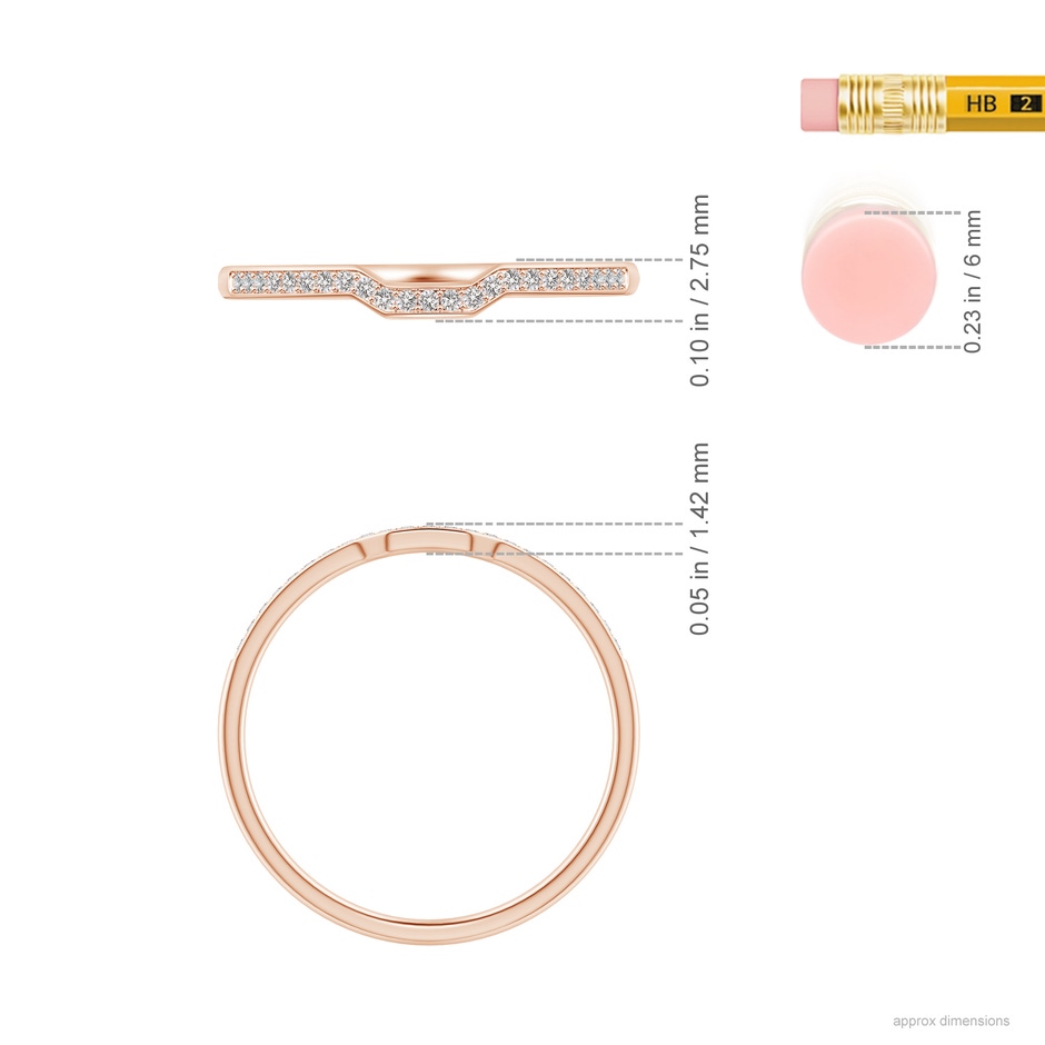 0.9mm IJI1I2 Pave-Set Diamond Square-Shaped Wedding Band in Rose Gold ruler