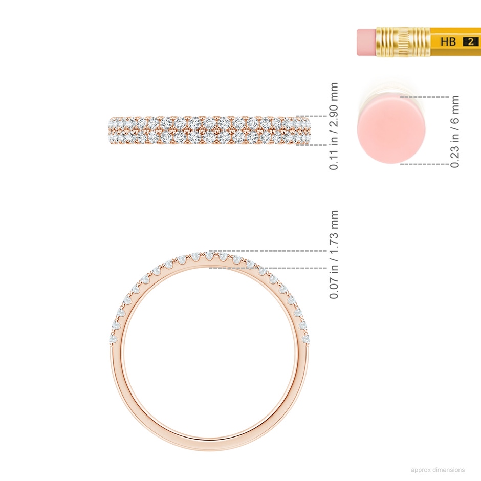 1.25mm GVS2 Half Eternity Double Row Diamond Wedding Band in 10K Rose Gold ruler