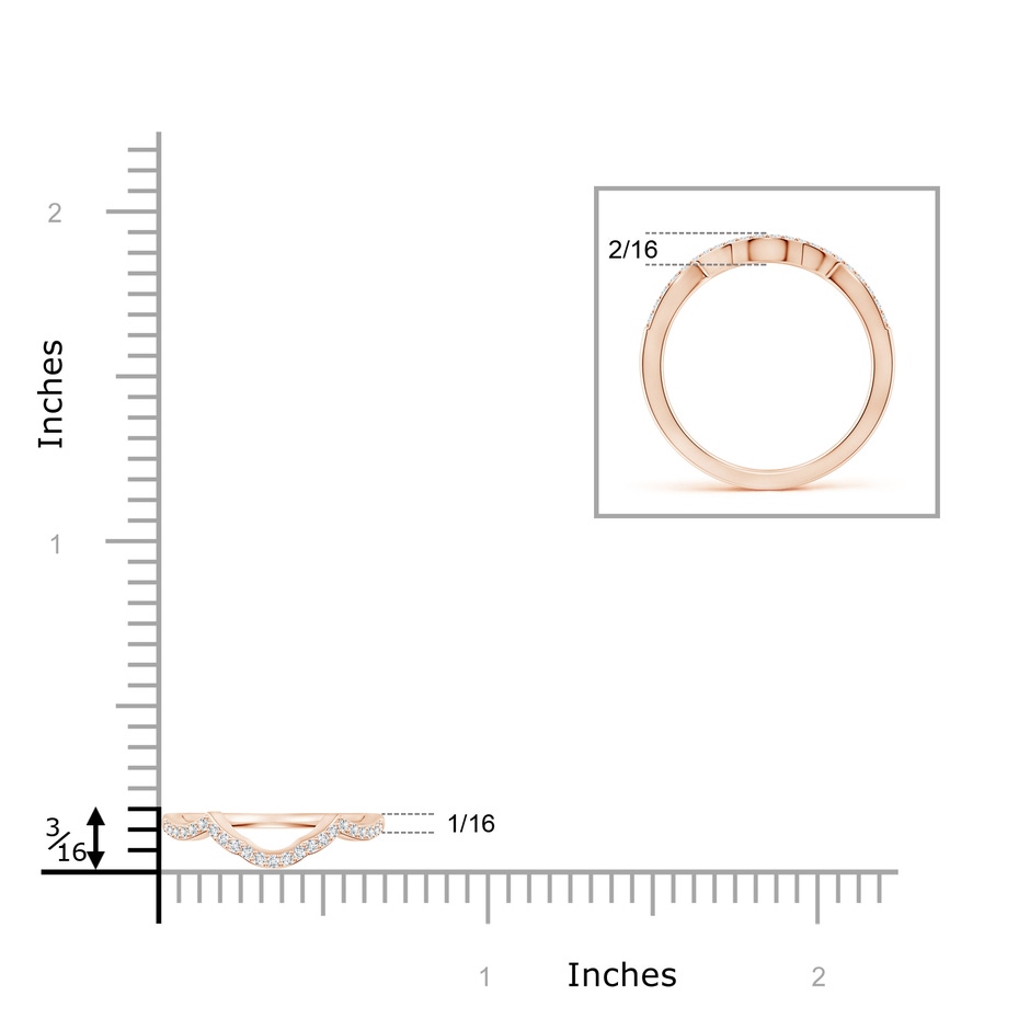1.1mm GHVS Diamond Half Eternity Curved Wedding Band in Rose Gold ruler