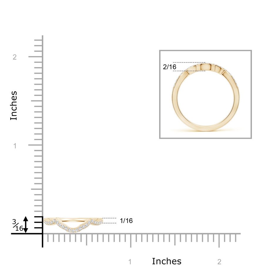 1.1mm GHVS Diamond Half Eternity Curved Wedding Band in Yellow Gold ruler