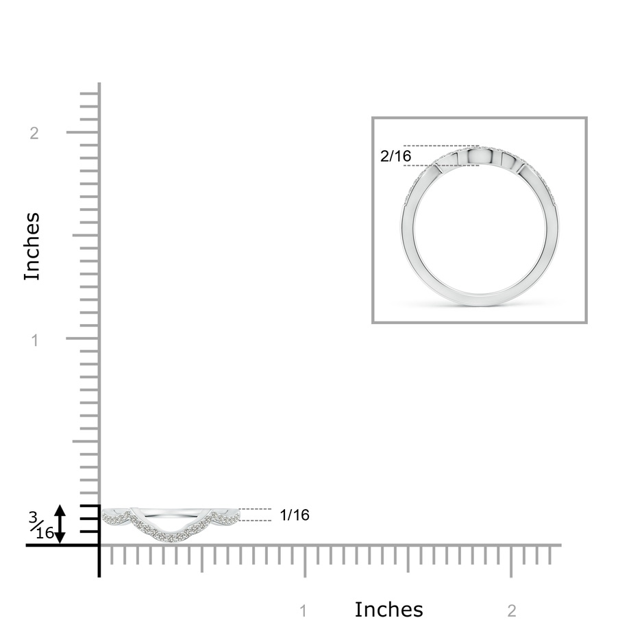 1.1mm JI2 Diamond Half Eternity Curved Wedding Band in White Gold ruler
