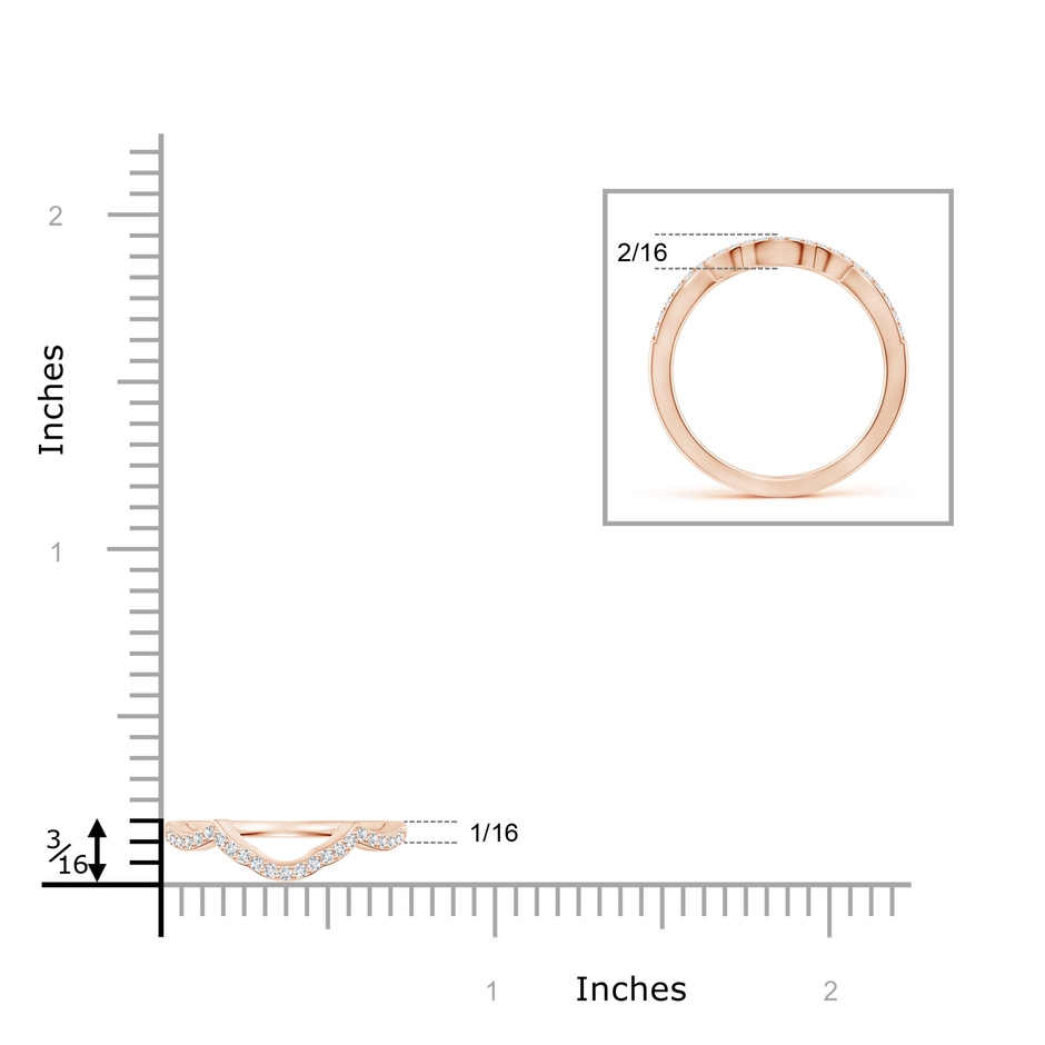 1.2mm GHVS Diamond Half Eternity Curved Wedding Band in Rose Gold ruler