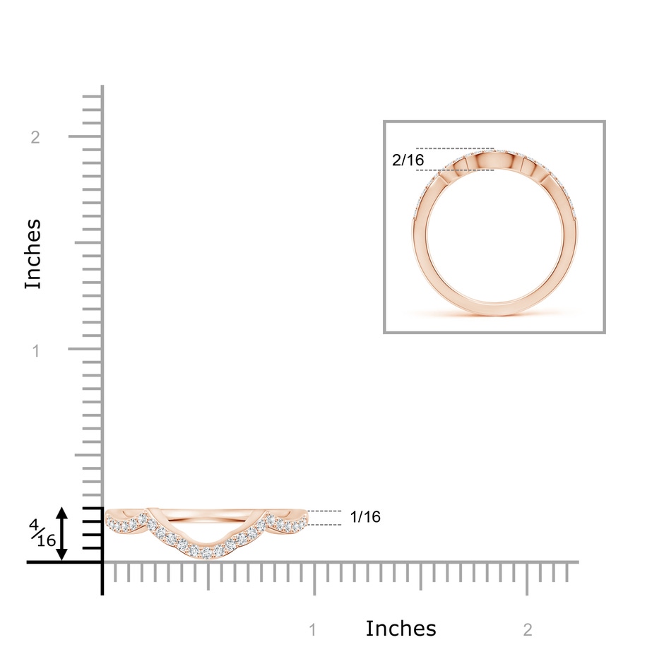 1.3mm GHVS Diamond Half Eternity Curved Wedding Band in Rose Gold ruler