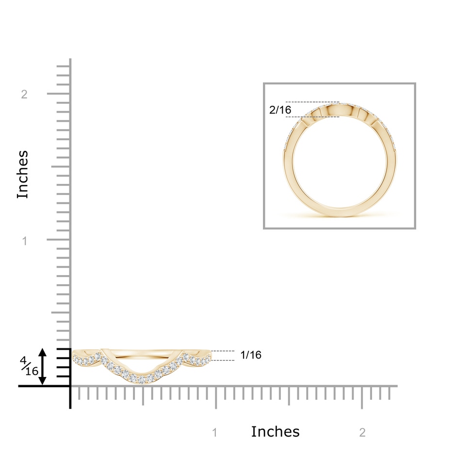 1.3mm GHVS Diamond Half Eternity Curved Wedding Band in Yellow Gold ruler