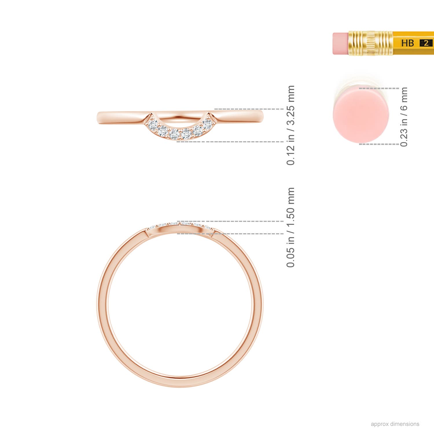 1.15mm GVS2 Prong-Set Diamond Comfort Fit Curved Wedding Band in Rose Gold - ruler