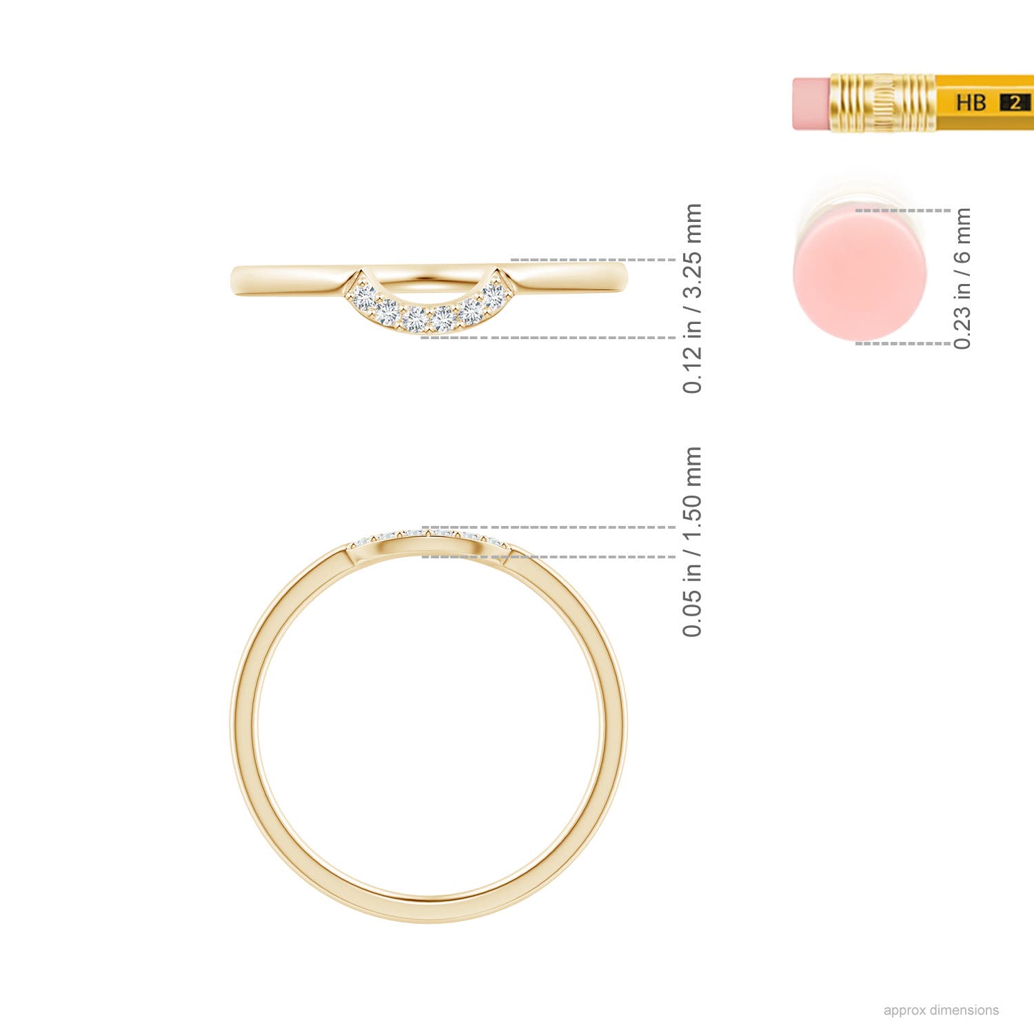 1.15mm GVS2 Prong-Set Diamond Comfort Fit Curved Wedding Band in Yellow Gold - ruler