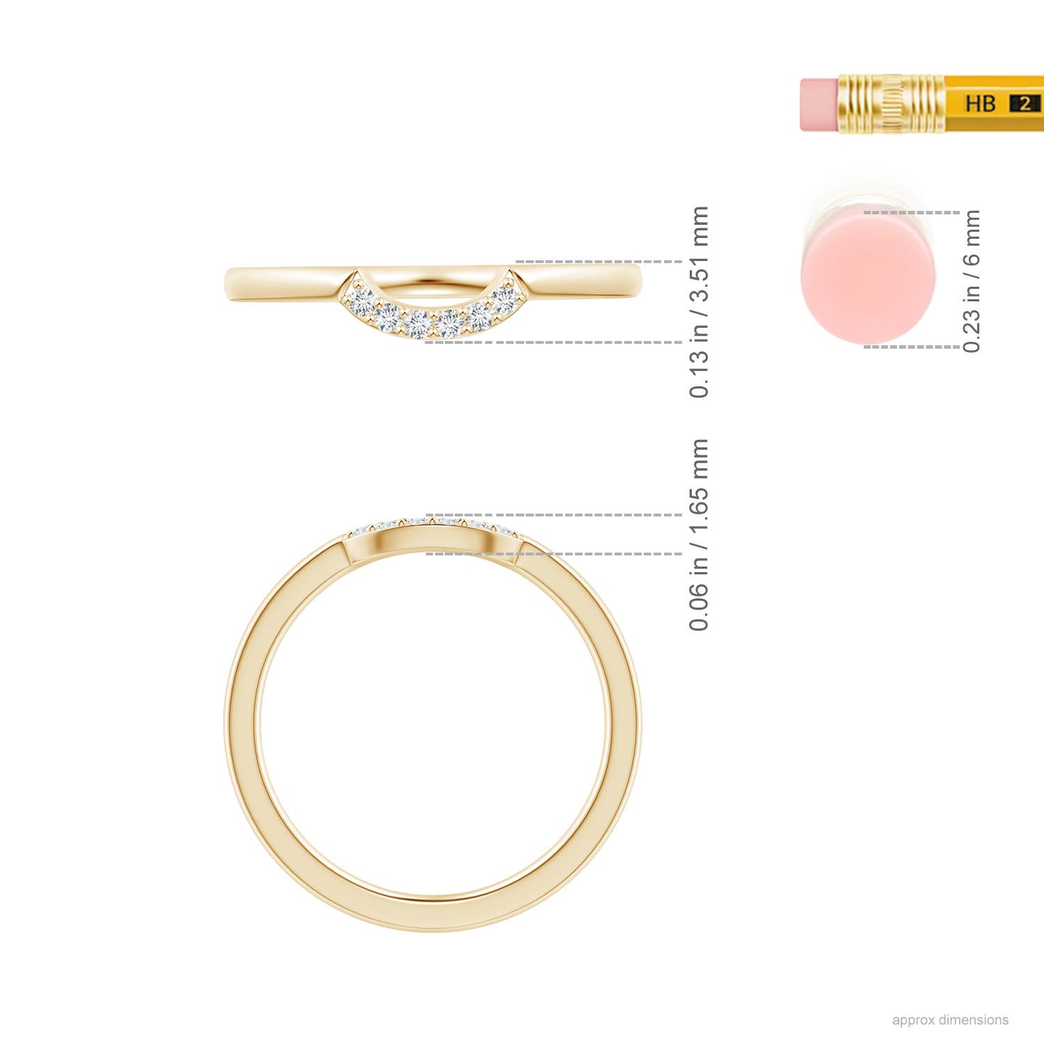 1.3mm GVS2 Prong-Set Diamond Comfort Fit Curved Wedding Band in Yellow Gold - ruler