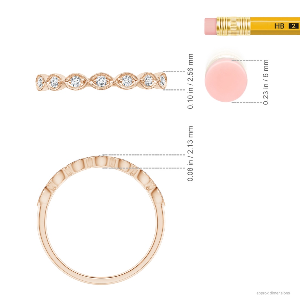 1.5mm GVS2 Pavé Set Round Diamond Milgrain Wedding Band in Rose Gold Ruler