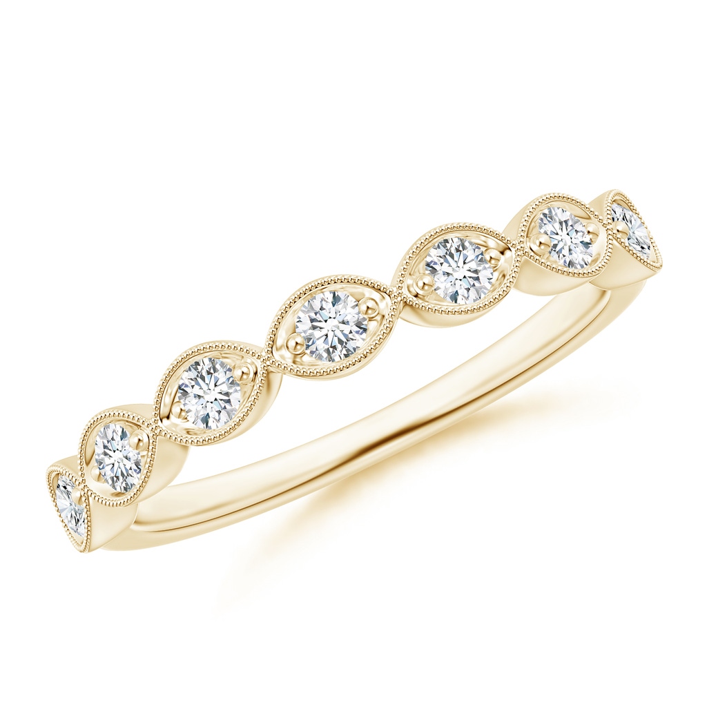 2.2mm GVS2 Pavé Set Round Diamond Milgrain Wedding Band in Yellow Gold