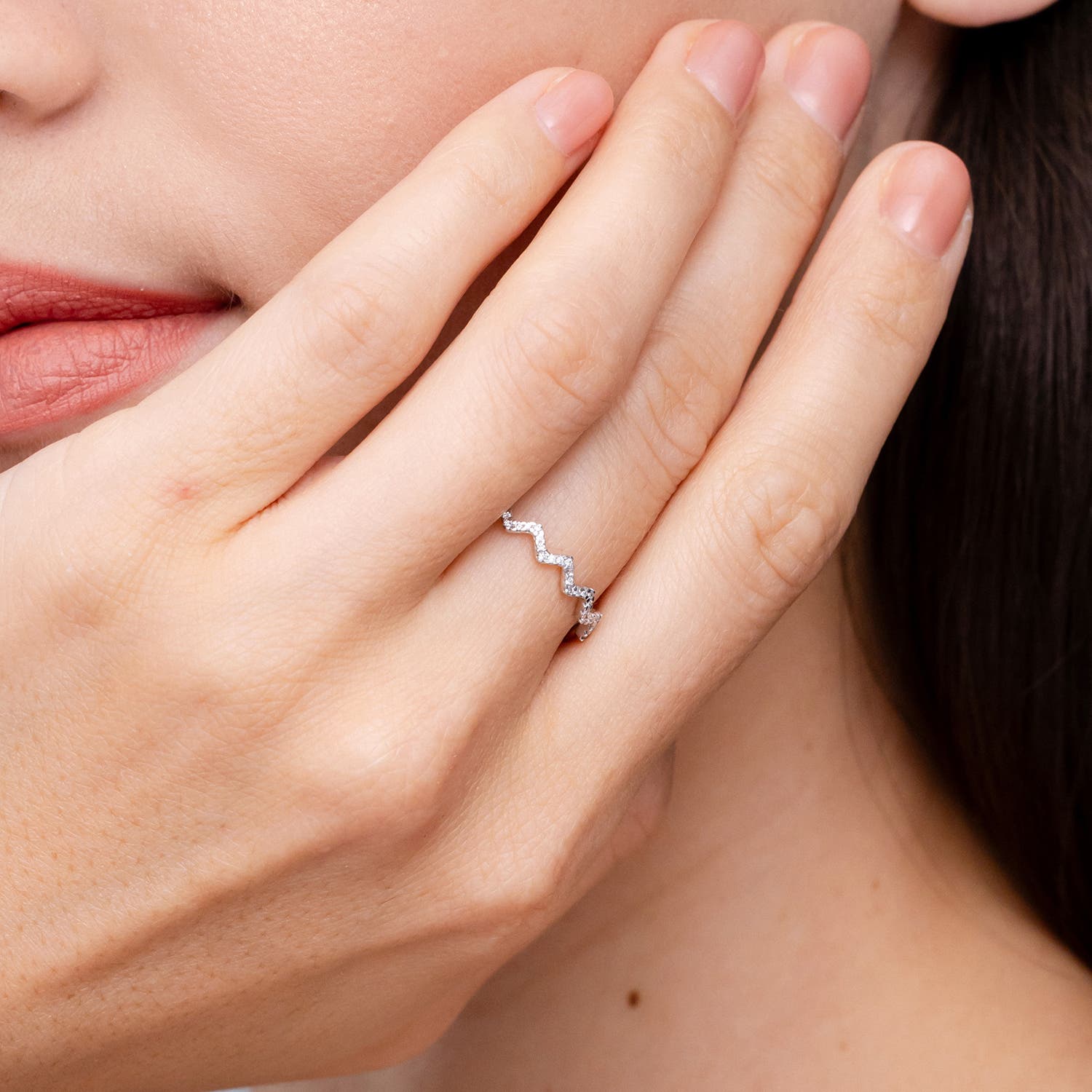 Angara Natural Classic Round Diamond Zig Zag Ring in 14K Solid Gold (0.8MM) - Picture 13 of 40
