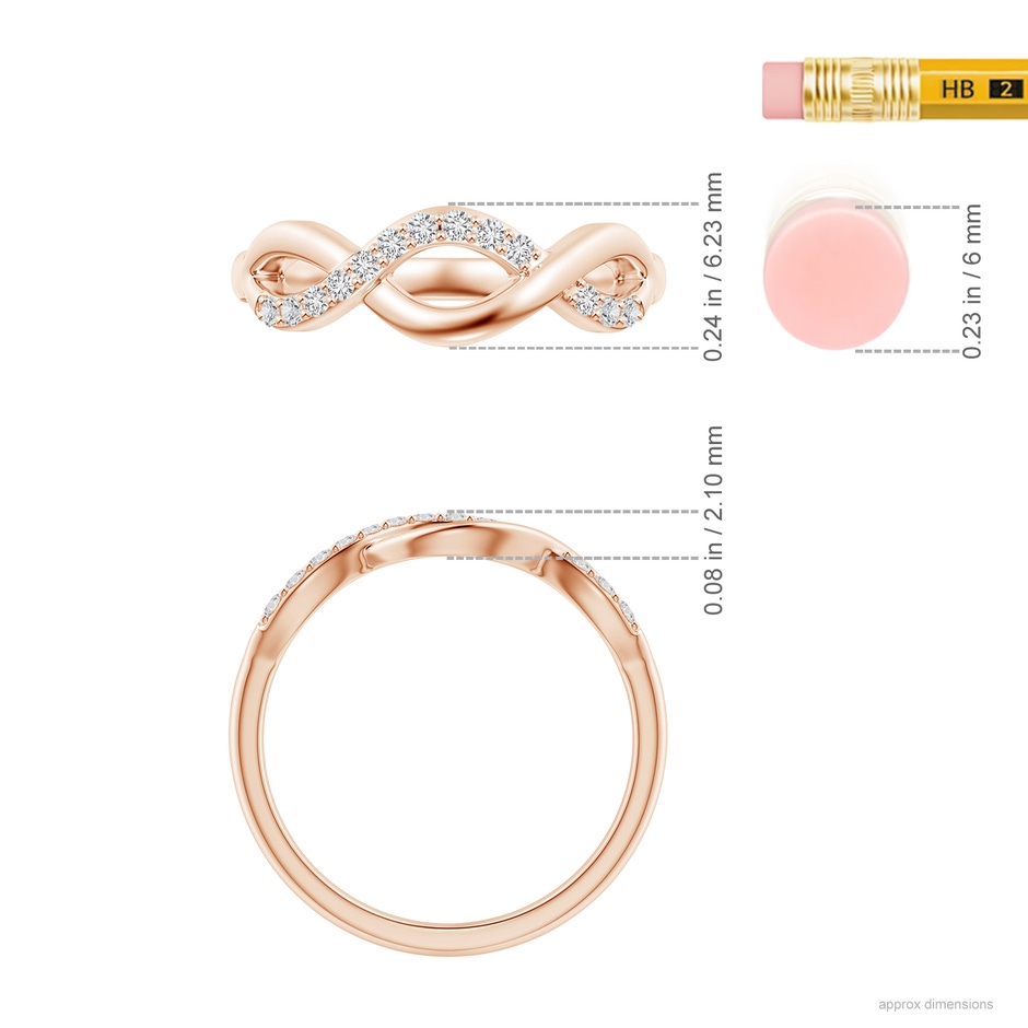 1.35mm HSI2 Single Sided Diamond Criss-Cross Infinity Ring in 10K Rose Gold ruler