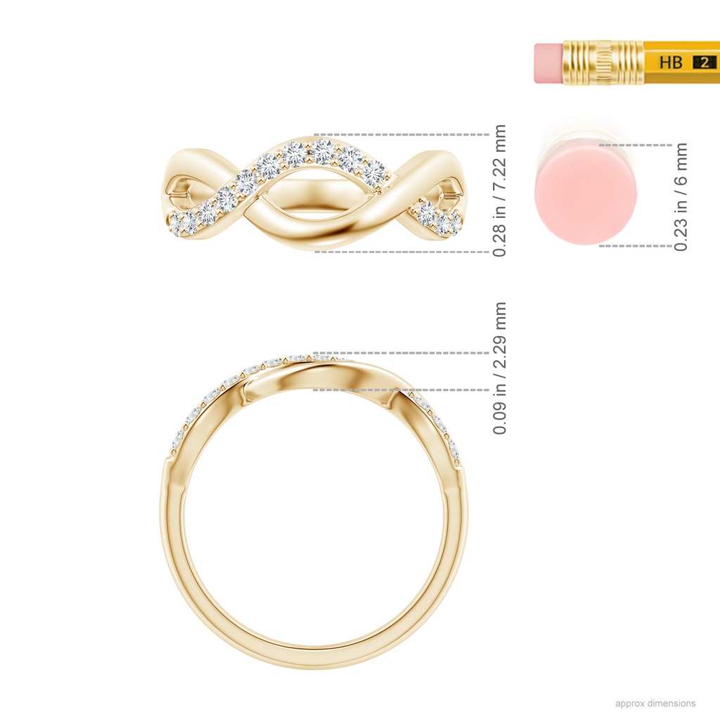 1.65mm GVS2 Single Sided Diamond Criss-Cross Infinity Ring in Yellow Gold Ruler