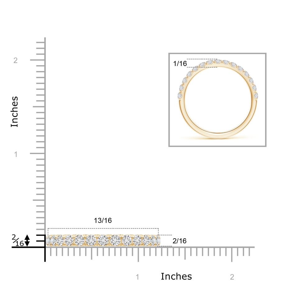 1.9mm HSI2 U-Pavé Set Diamond Half Eternity Wedding Band in Yellow Gold ruler