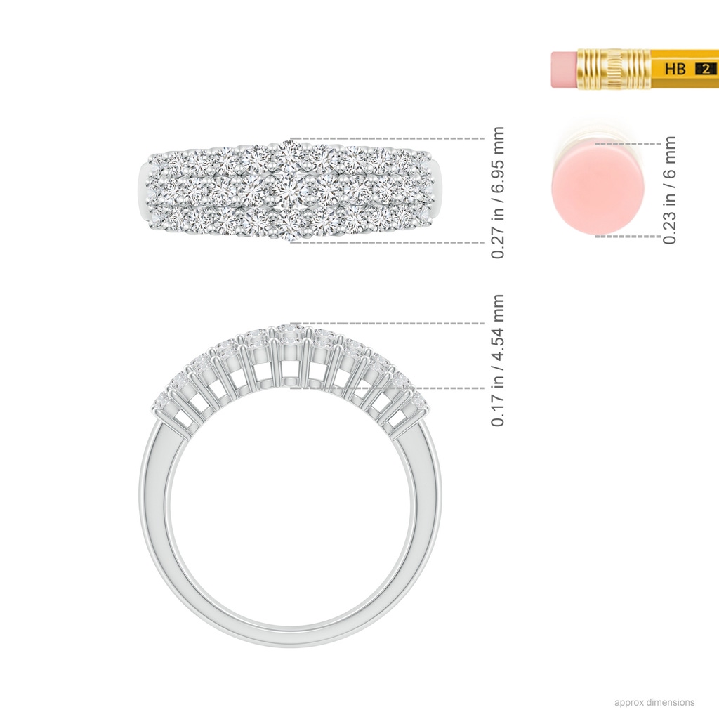 2.4mm HSI2 Tapered Triple-Row Diamond Anniversary Ring in White Gold ruler