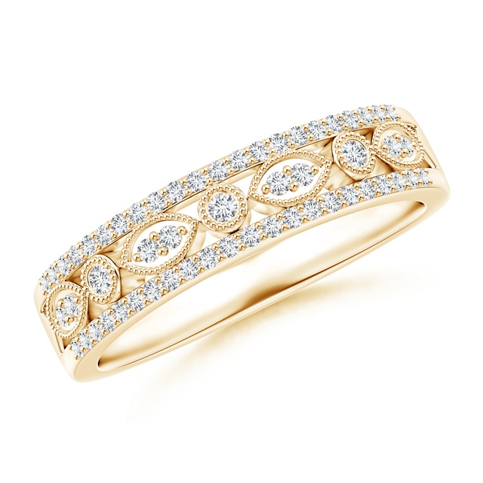 1.3mm GVS2 Triple-Layered Diamond Marquise and Dot Wedding Band in Yellow Gold
