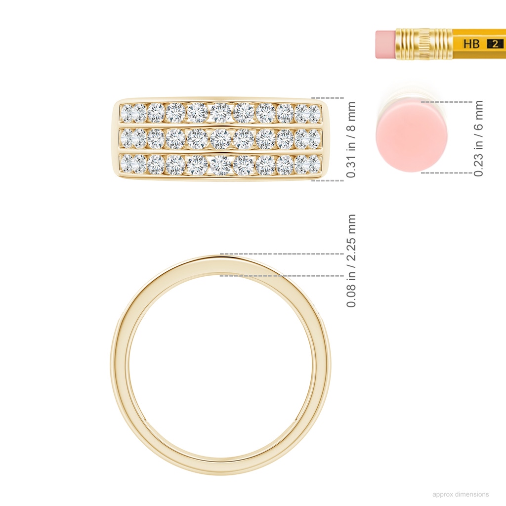 1.9mm GVS2 Channel-Set Diamond Triple Row Anniversary Band in Yellow Gold Ruler