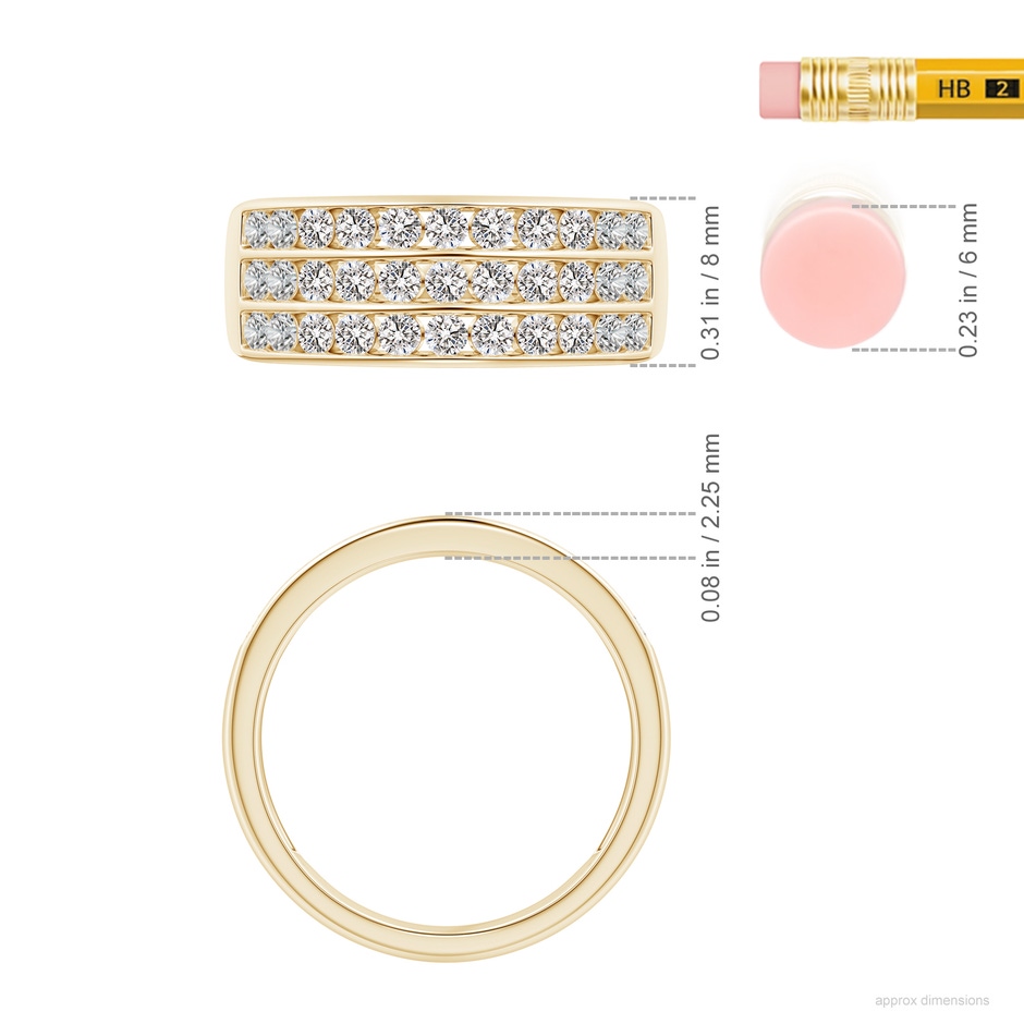 1.9mm IJI1I2 Channel-Set Diamond Triple Row Anniversary Band in 10K Yellow Gold ruler