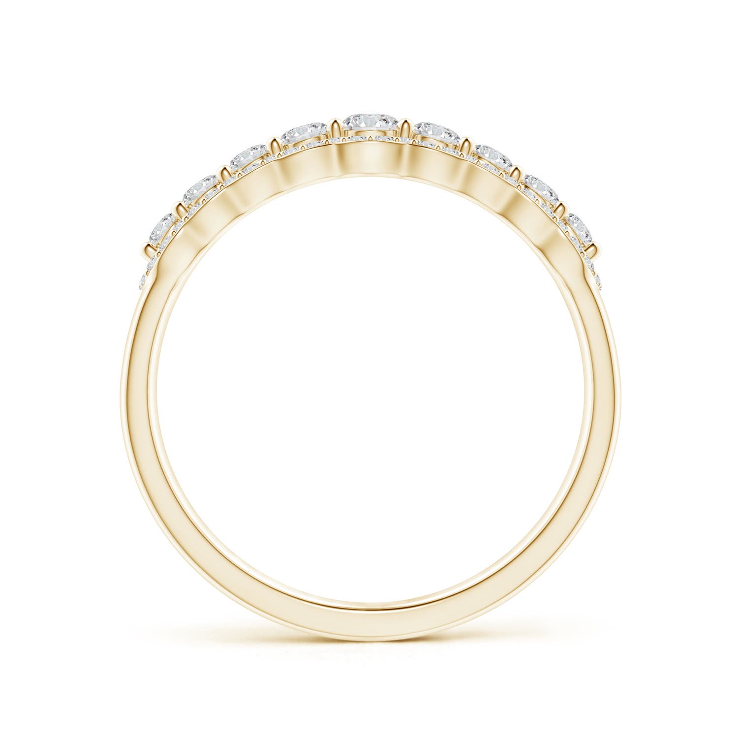 2.6mm HSI2 Scalloped-Edge Diamond Nine Stone Anniversary Band in Yellow Gold - side 1