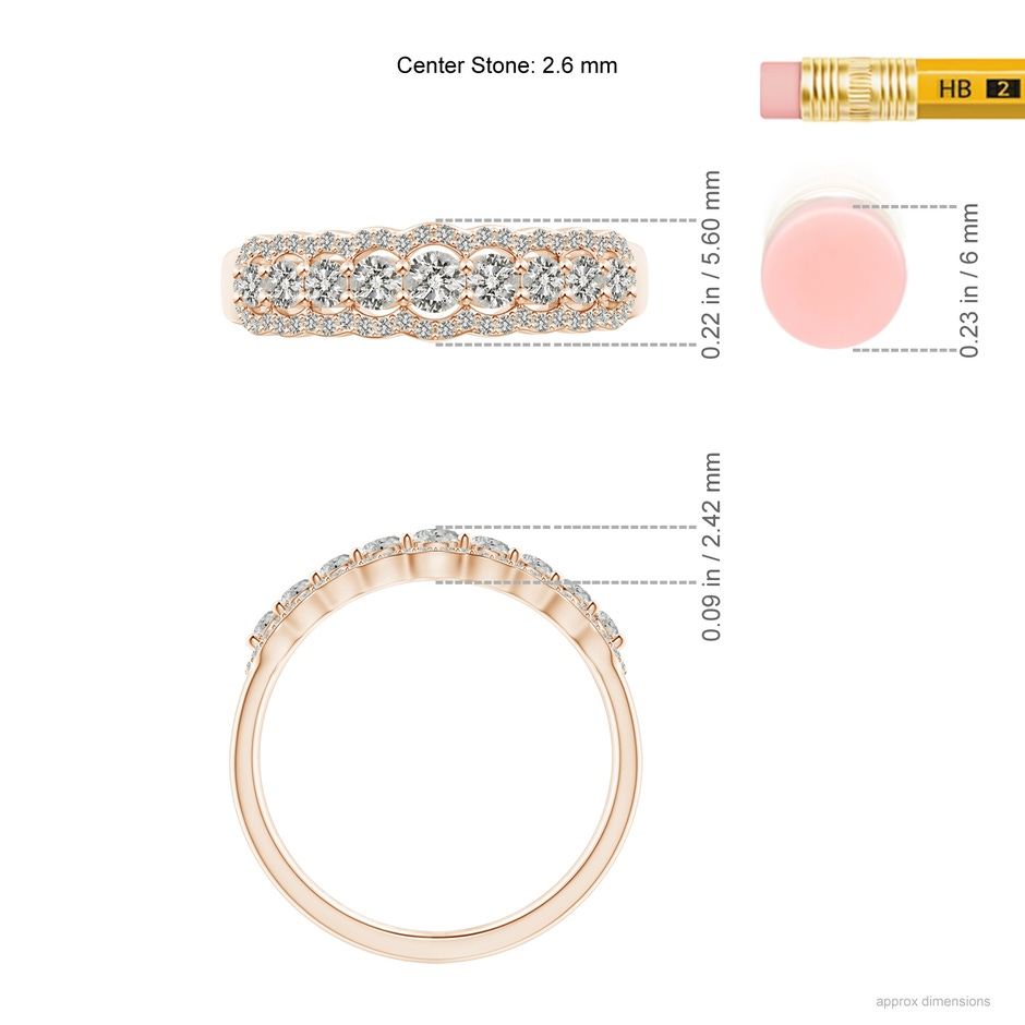 2.6mm KI3 Scalloped-Edge Diamond Nine Stone Anniversary Band in Rose Gold ruler