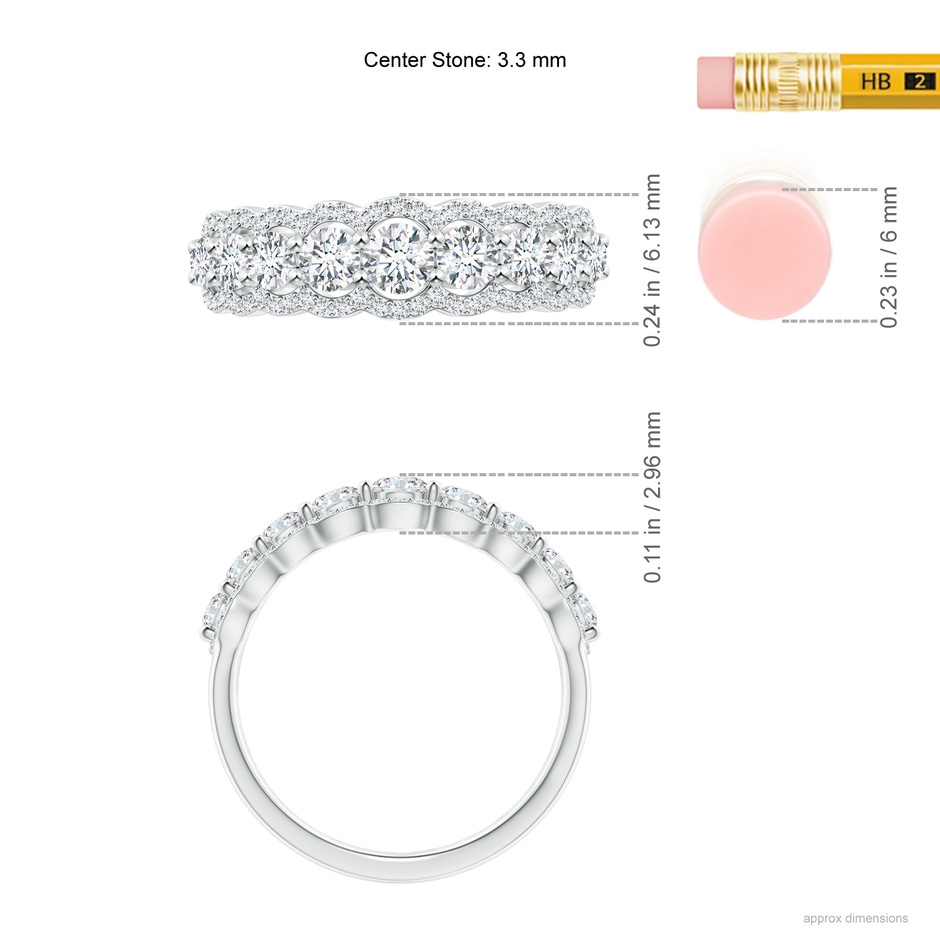 3.3mm GVS2 Scalloped-Edge Diamond Nine Stone Anniversary Band in P950 Platinum ruler