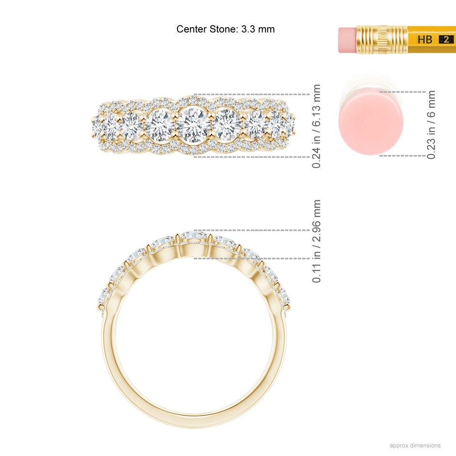 3.3mm GVS2 Scalloped-Edge Diamond Nine Stone Anniversary Band in Yellow Gold ruler