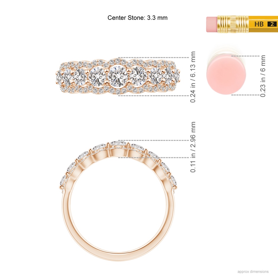 3.3mm IJI1I2 Scalloped-Edge Diamond Nine Stone Anniversary Band in Rose Gold ruler