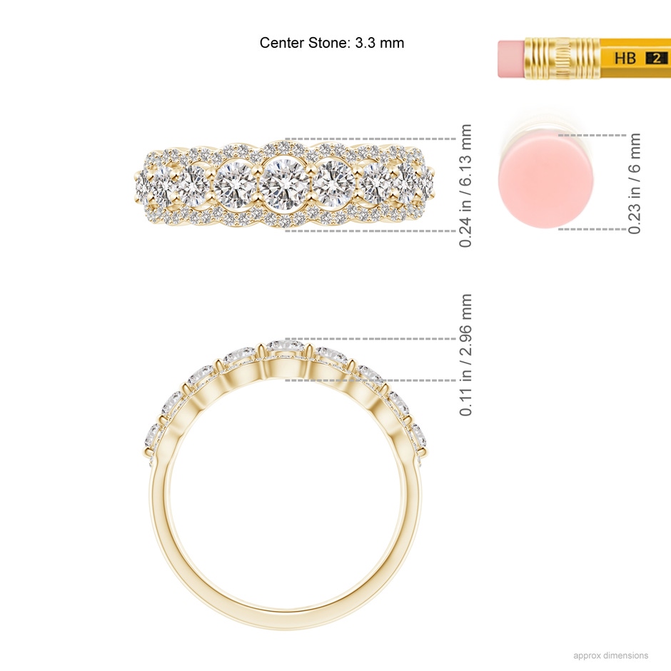 3.3mm IJI1I2 Scalloped-Edge Diamond Nine Stone Anniversary Band in Yellow Gold ruler