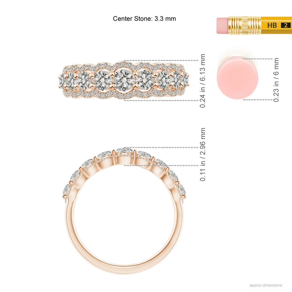 3.3mm KI3 Scalloped-Edge Diamond Nine Stone Anniversary Band in Rose Gold ruler