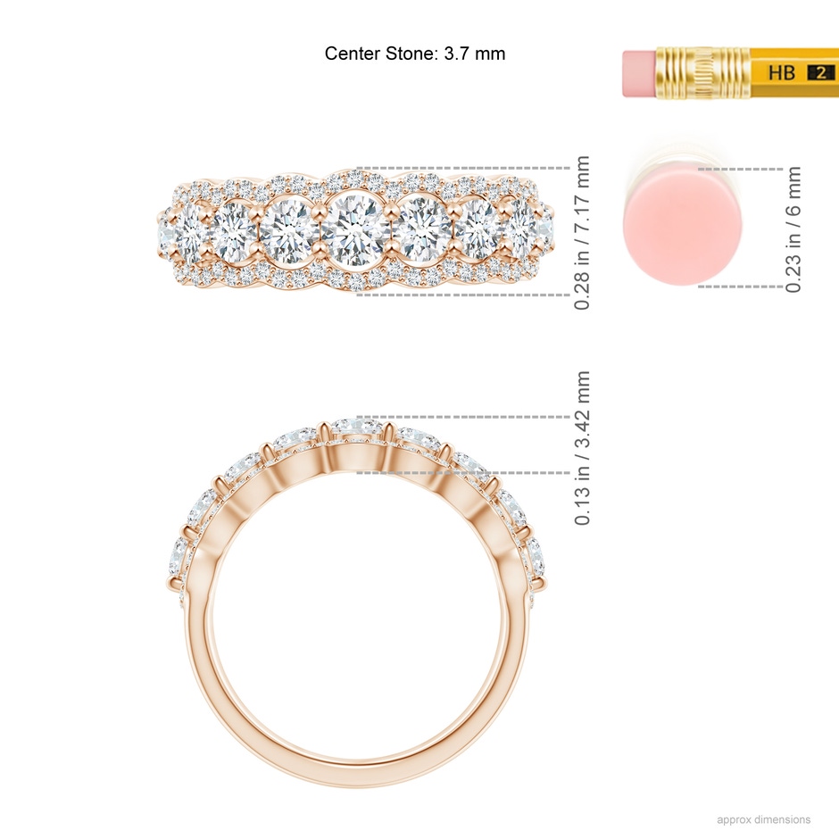 3.7mm GVS2 Scalloped-Edge Diamond Nine Stone Anniversary Band in Rose Gold ruler