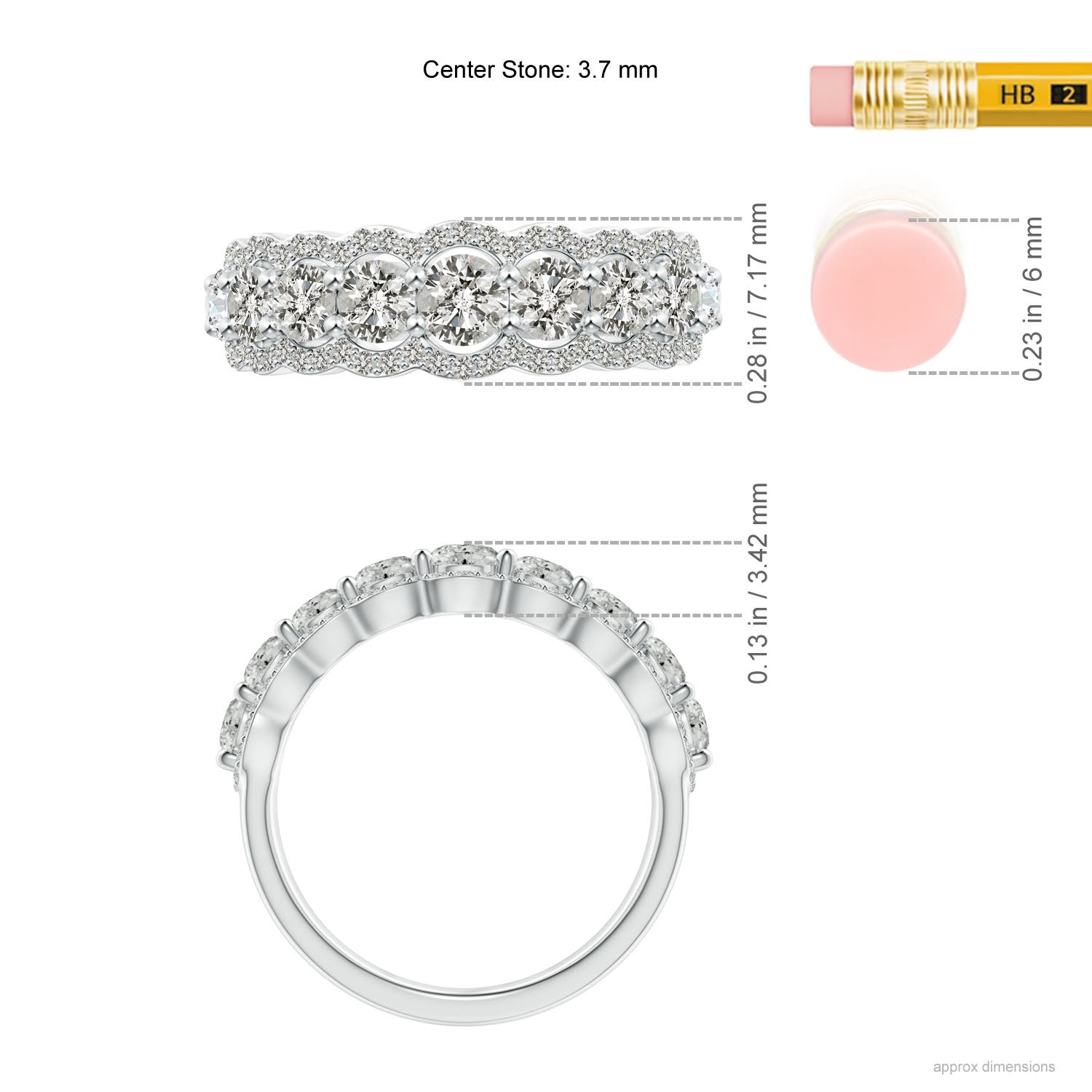 3.7mm KI3 Scalloped-Edge Diamond Nine Stone Anniversary Band in White Gold - ruler